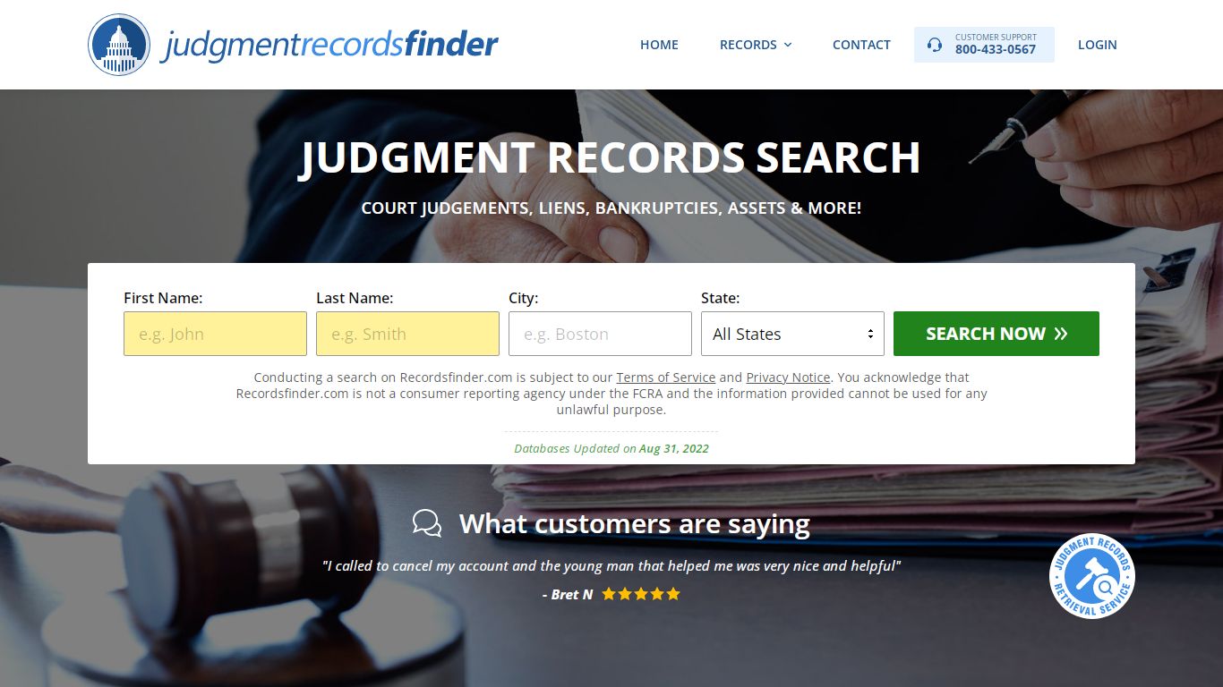Judgment Records Search - Recordsfinder.com