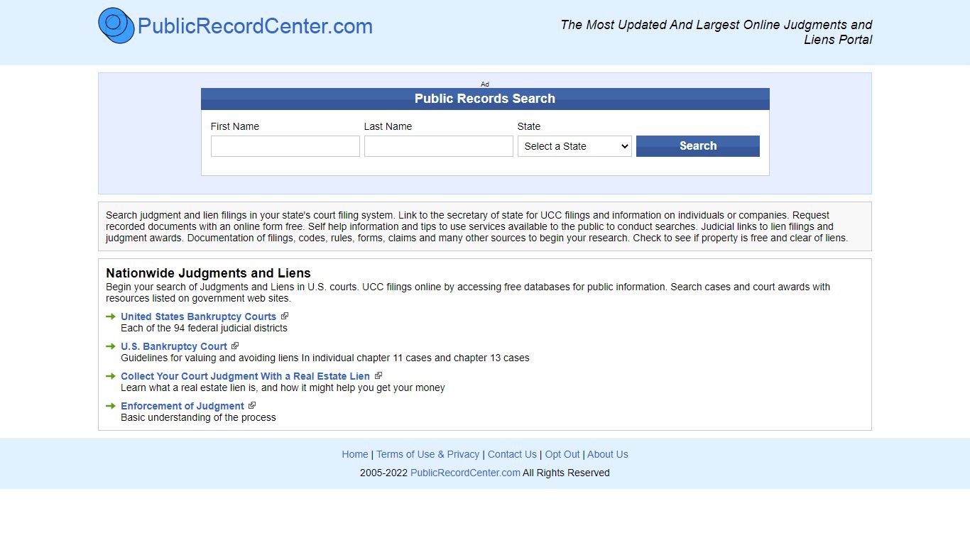 Largest Free Judgments and Liens Search With Public Records Directory